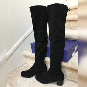 STUART WEITZMAN Midland Black Suede OTK Mid Block Heel Boots 8.5 NWT New